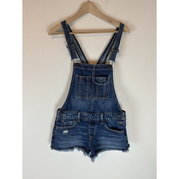 Abercrombie & Fitch Shortalls Distressed Y2k 90s Cutoff Overall Shorts Size S - Picture 1 of 3